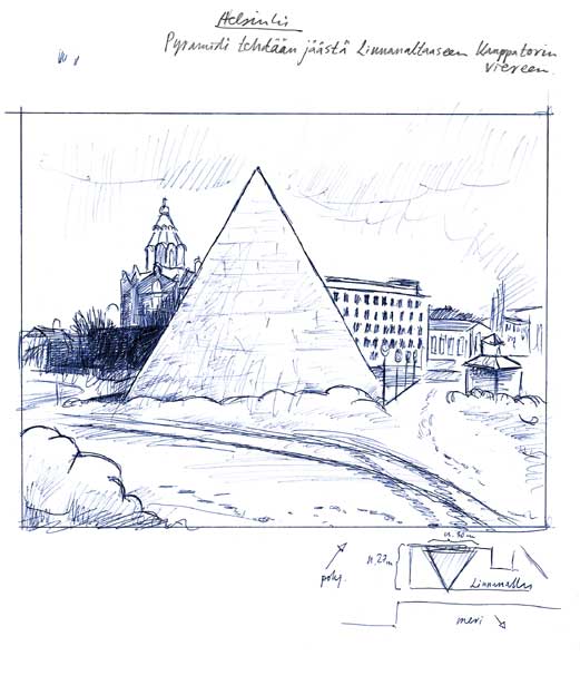 Nine Pyramids illustration project: Helsinki sketchbook page