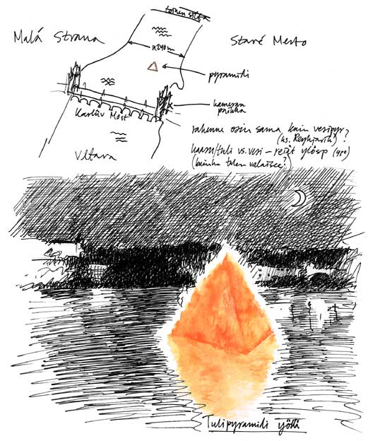 Nine Pyramids illustration project: Prague sketchbook page
