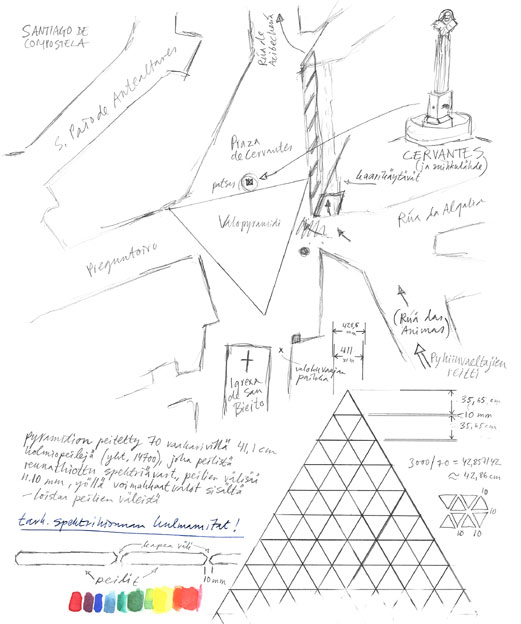 Nine Pyramids illustration project: Santiago de Compostela sketchbook page