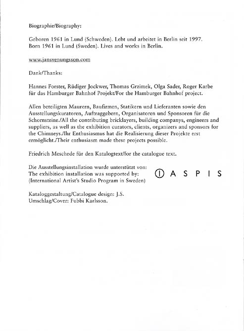 Jan Svenungsson. Catalogue, Hamburger Bahnhof, Berlin 2004
