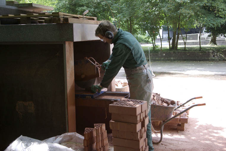Jan Svenungsson sawing bricks for The Ninth Chimney, Hamm 2008