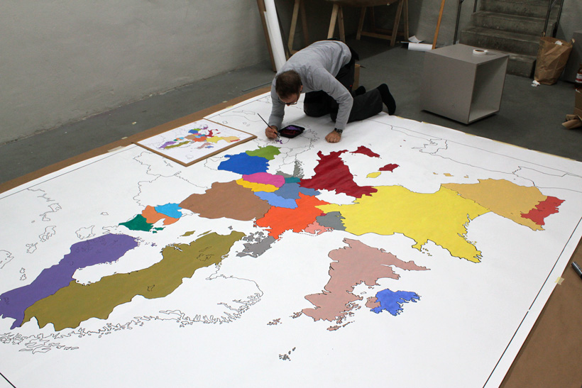 painting the Europe Crumpled map in ACUD